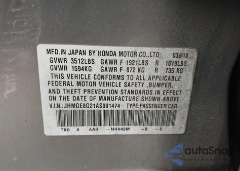 2010 Honda Fit z USA, uszkodzony, nr VIN JHMGE8G21AS001474